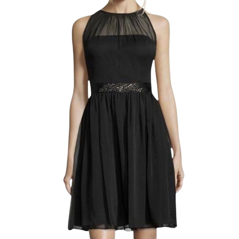 Adrianna Papell Women's Love Story Black Chiffon Cocktail Dress 10 NWT‎ LBD
